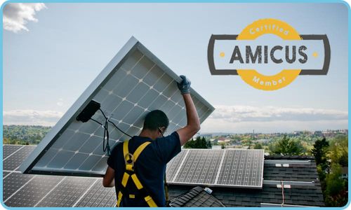 installer with amicus logo certified amicus solar cooperative member